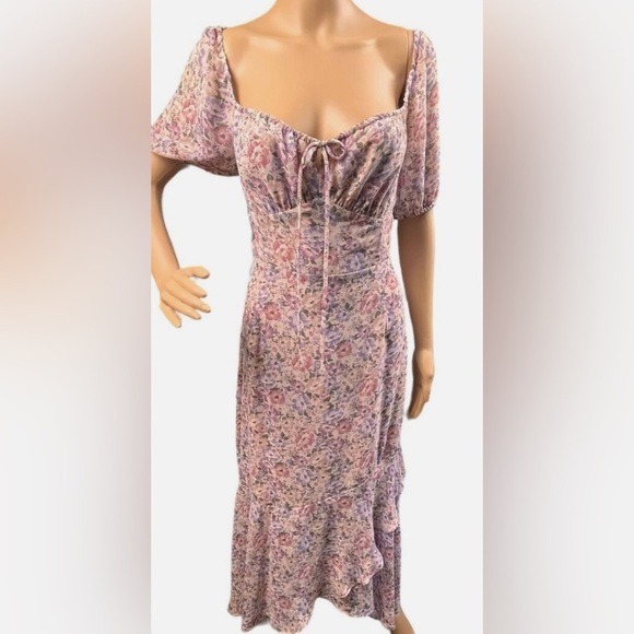 ✨ASTR the Label✨ Bow Tie Ruffle Dress pink purple floral - Picture 2 of 10